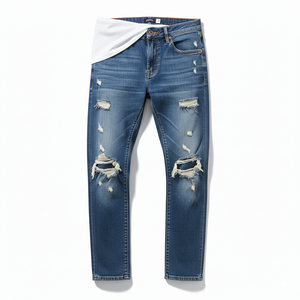 Jeans de Mezclilla de Lavado Ácido para Hombre de Alta Calidad, Personalizables, Estilo Vintage Desgastado, Frente Plano, Precio Bajo, 100% Algodón, Servicio OEM - Product Image 5