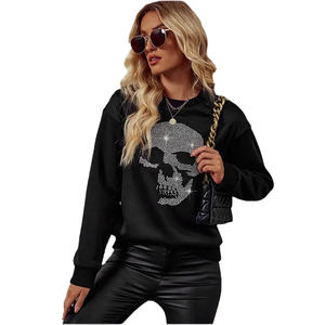 Rhinestone Custom Design Printed Streetwear Winter/Autumn Black Women's High Quality Cotton <b>Fleece</b> Sweatshirts Low MOQ <b>Jumpers</b> - Product Image 3