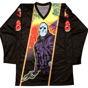 Maillot de hockey sur glace personnalisé en polyester pour jeunes, à manches longues, respirant, col en V, fabriqué sur mesure avec logo d'équipe, nom/numéro imprimé - Product Image 6