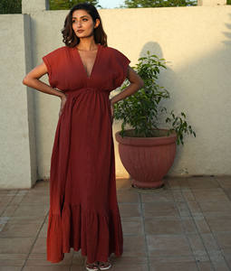 ชุดคาฟตันแขนสั้นโบฮีเมียนสีพื้นใส่ไปปาร์ตี้ฤดูร้อน - Product Image 6