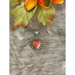 Southwest Handmade Spiny Oyster Stone <b>Pendant</b> with Sterling Silver <b>Bail</b> - Product Image 1