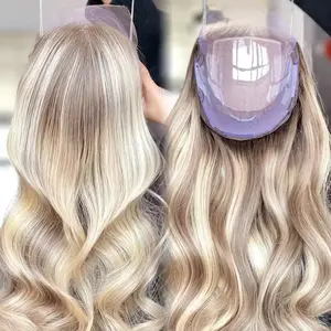 Timido nuovo arrivo pizzo italiano capelli europei 8*8 Topper Mini parrucca singolo nodo 5.0 capelli umani Topper biondo bianco donna