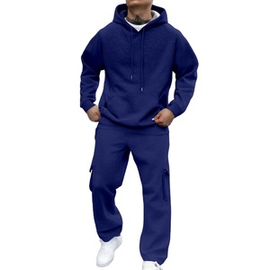 Conjunto Deportivo de Otoño para Hombre, Transpirable, Forrado de Felpa, 2 Piezas, Sudadera con Capucha y Pantalones Deportivos, 100% Poliéster, para Uso Deportivo Informal - Product Image 1