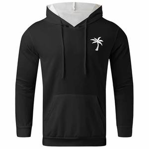 เสื้อสเวตเตอร์แบบสวมหัวแขนยาวสำหรับผู้ชาย, เสื้อกันหนาวแบบสวมหัวมีฮู้ดย้อมสีล้วนคอปกทำจากโพลีเอสเตอร์/ ผ้าฝ้าย - Product Image 3