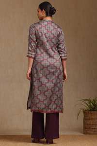 Nature's Paradise Earth Robe ethnique en mélange de coton Imprimé géométrique Pantalon Kurti Tenue régulière Robes décontractées pour chaque saison - Product Image 2