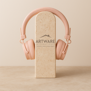 Support pour casque en marbre onyx brun de luxe, avec corps en pierre solide de qualité supérieure, support pour casque de bureau moderne, support pour écouteurs robuste - Product Image 3