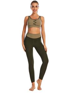 Soutien-gorge de sport pour femmes taille haute Leggings ensemble motif solide à manches longues vêtements de sport de gymnastique pour Fitness Yoga vêtements d'entraînement - Product Image 2