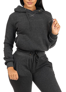 Sudadera con capucha recortada de algodón de alta calidad para mujer con bolsillo de canguro conjunto de chándal personalizado en diferentes colores - Product Image 4