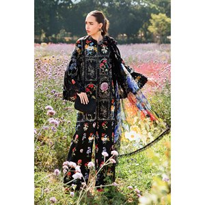 Conjunto de traje Maria.B para mujer de 3 piezas: camisa de lino bordada y estampada con dupatta de gasa y pantalón estampado - BIC-2521 - Product Image 2