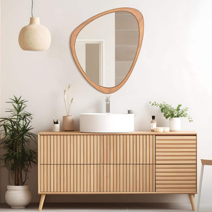 Miroir sur pied en rotin naturel en gros, miroir mural arqué, miroir de corps entier pour chambre à coucher, dressing, salon, décoration bohème - Product Image 3