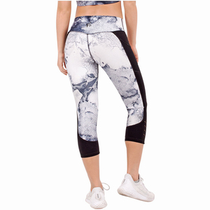 Racerback <b>Crop</b> <b>Top</b> Yoga Set High Waist Calf-Length Pants Sublimation Print <b>Mesh</b> Detail Sweat-Wicking Spandex Polyester 2-Piece - Product Image 5