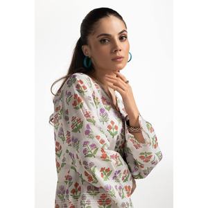 ชุดเซ็ตเสื้อผ้าผู้หญิงลายแจ็คการ์ดสีขาวนวล สวมใส่ได้ทุกวัน ชุดสองชิ้น กางเกงขาสั้น แขนสามส่วน ตกแต่งกระดุม สไตล์ฤดูร้อน - Product Image 4