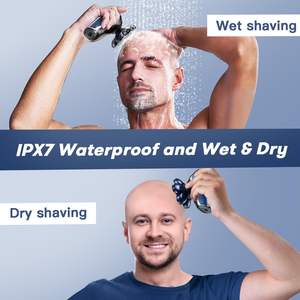 Kit de rasage électrique 7-en-1 pour hommes, étanche IPX7, utilisation humide et sèche, rasoir rotatif rechargeable par USB, sans fil, pour le corps - Product Image 4