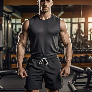 Pantalones cortos deportivos de verano estilo callejero para hombre, ropa de entrenamiento de poliéster 100% de secado rápido, cintura con cordón sólido para culturismo - Product Image 1