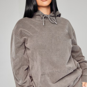 Haute qualité acide lavage pull à capuche pour femmes séchage rapide délavé surdimensionné mode Vintage sweats 100% coton col zippé - Product Image 3