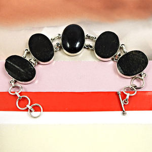 Bohemian Silver <b>Bracelets</b> OEM Custom Made Natural Black Tourmaline 925 Sterling Silver Link Chain <b>Bracelets</b> for Women & Men OEM - Product Image 2