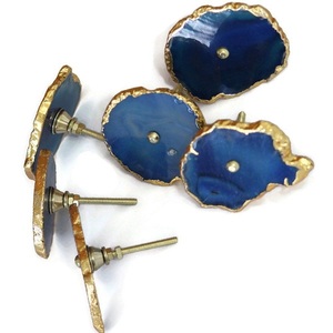 Boutons d'armoire en tranche d'agate bleue avec vis, poignées de tiroir en pierre, poignées, bouton de porte pour commode de cuisine, armoire - Product Image 2