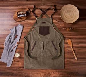 High Quality Unisex <b>Waterproof</b> Canvas Leather Accessories <b>Apron</b> Customized Logo Printing Restaurant & Bar Uniforms AAA-0020C - Product Image 4