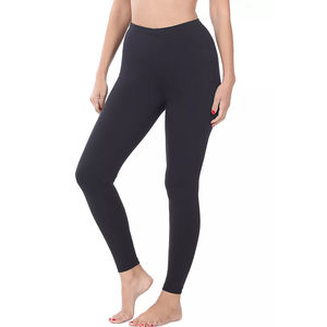 Leggings longs pour femmes sur mesure en gros, spandex/polyester, pantalon extensible, yoga, gym, noir uni, antibactérien, taille haute - Product Image 1