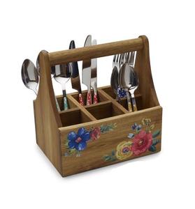 Soporte para cubiertos de madera de color blanco a mano de metal de calidad superior diseño maravilloso soporte de almacenamiento de cubiertos de madera de 3 secciones - Product Image 2