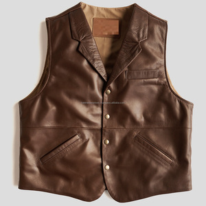 Buena calidad 100% cuero hecho a prueba de viento transpirable invierno Casual hombres Chaleco de cuero precio razonable en Stock - Product Image 5