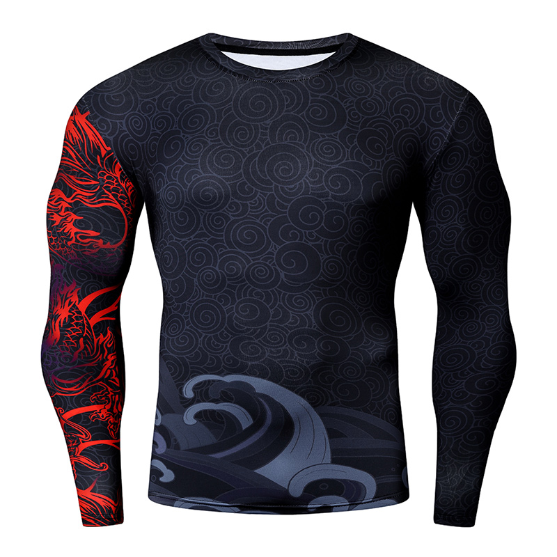 Men's Customized Logo Printed Rash Guard Wholesale Crew Neck Clothing for Martial Arts Jiu Jitsu Kimono De Jiu Jitsu Rash Guard
