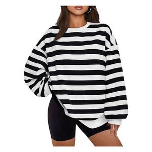 2025 gran oferta tendencia suelta Color sólido algodón/poliéster mujeres camisas rayas sudadera - Product Image 4