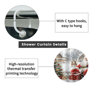 Rideau de douche imperméable personnalisé imprimé pour salle de bain, en polyester imperméable avec crochets - Product Image 2