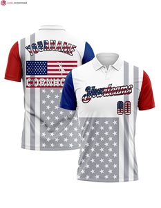 Custom White USA Flag Red Royal Grey-Black 3D Cornhole American Flag Performance Polo Shirt - Product Image 1