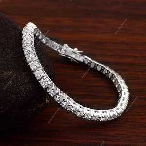 Bracelet chaîne de tennis Moissanite en argent 925 plaqué or blanc 18 carats 4.00MM D couleur VVS 1 Bracelets coupe ronde Moissanite pour femme - Product Image 5