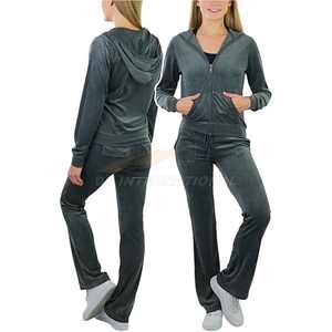Ensemble sweat à capuche et pantalon en velours pour femmes survêtement personnalisable marque OEM fournisseur en vrac tenue de survêtement en polyester doux - Product Image 1