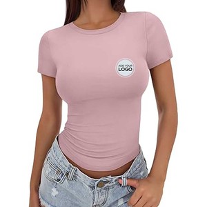Camiseta de Manga Corta para Mujer, Blusa Informal, Fresca y Moderna, Top Básico de Algodón, Ropa de Verano de Color Sólido, Camisetas - Product Image 5