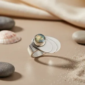 925 <b>Silver</b> <b>Opal</b> Bezel-Set Geometric <b>Ring</b> Minimalist Style Unisex Everyday Wear - Product Image 2