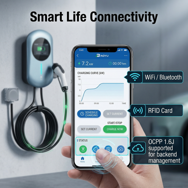Universal 22kW Wallbox EV Charger 7kW 11kW Type 2 GBT Dual Standard OCPP APP Fast Charging Station for Hotel & Apartment Rental