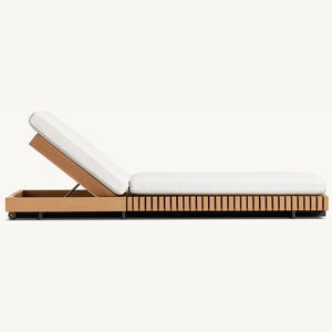 Chaise longue moderne en teck, modèle moderne pour une personne, avec une mousse douce, résistante et durable, pour une utilisation sur la plage ou au bord de la piscine - Product Image 1