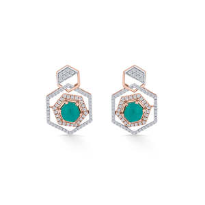 Pendientes de Perlas Hexagonales de Oro de 18K para Mujer, Joyería Geométrica de Oro Rosa para Compromiso - Product Image 3