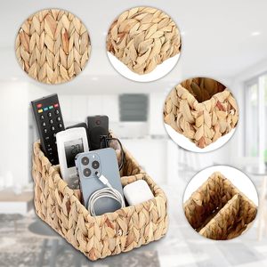 Support de télécommande en jacinthe d'eau tissé à la main personnalisable TienPhong, support de télécommande rustique avec 3 compartiments - Product Image 4
