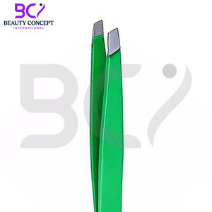 แหนบปลายเอียงสำหรับผู้หญิงเครื่องมือกำจัดขนและคิ้วทำจากสเตนเลสสีเขียว - Product Image 2