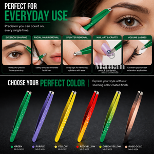 Pinzas Premium para Cejas Verdes, de Acero Inoxidable, Punta Inclinada, Herramienta de Belleza para Depilación de Precisión, Antideslizante - Product Image 5