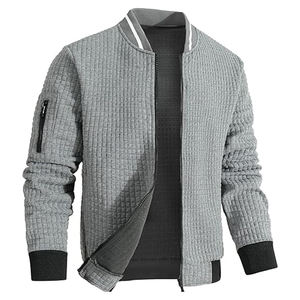 เสื้อแจ็กเก็ตบอมเบอร์แบบลำลองสำหรับผู้ชายผ้าแคนวาสสีเทาแบบมีซิปด้านหน้ามีกระเป๋าด้านข้างปรับความสบายได้สำหรับฤดูหนาว - Product Image 2