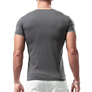 Nueva Camiseta de Manga Corta para Hombre, Combinación de Colores, Algodón, Corte Ajustado, Cuello en V Grande, Camiseta Deportiva para Correr, Cuello Redondo Básico - Product Image 2