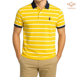 Camiseta de Manga Corta para Hombre YOKEBUD, Premium, 100% Algodón, Estampado a Rayas, Informal, para Verano, Cuello en Contraste, Tejido de Punto, Personalizable - Product Image 2