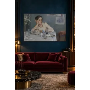Fida, jeune femme réfléchissante à la table du petit-déjeuner, impression sur toile - Product Image 1