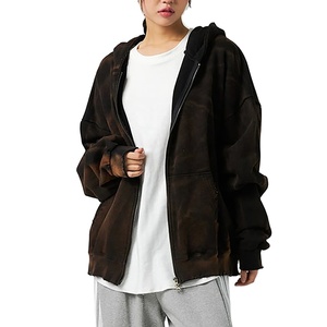 Sweat-shirt à capuche zippé délavé à l'acide pour femme, 450 GSM, coton, style décontracté urbain, personnalisable, OEM, marque privée, fabricant d'usine - Product Image 5