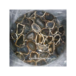 Handmade Gemstone Beautiful Round Shape Black Agate <b>Table</b> Top Natural Stone Semi Precious Indian Luxurious for Hotel Restaurant - Product Image 1