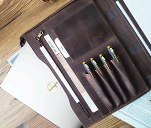 Vintage Soft Cover Genuine Leather Custom Journal Functional Cowhide Loose-leaf <b>A5</b> Notebook Daily With Pen Slot LAP-0013 - Product Image 5