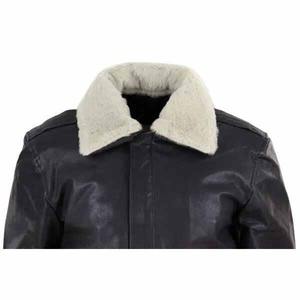 Veste en cuir à col en laine avec logo et design personnalisés disponibles aux prix de gros avec style moderne à fermeture à boutons pour hommes - Product Image 3