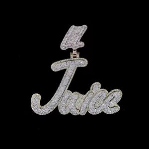 Pendentif personnalisé en argent 925 avec moissanite glacée, logo en écriture cursive, bijoux hip-hop, vente en gros - Product Image 1