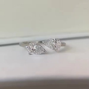 14K Gold Bypass Shank Two <b>Stone</b> <b>Ring</b> Minimalist Open Band With Pear Lab Grown Diamond Engagement Anniversary Gift Wedding Party - Product Image 6