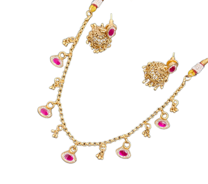 Joyería de moda para mujer para función de boda piedra Kundan tachonada con conjunto chapado en oro antiguo con pendiente de lujo para mujer - Product Image 3